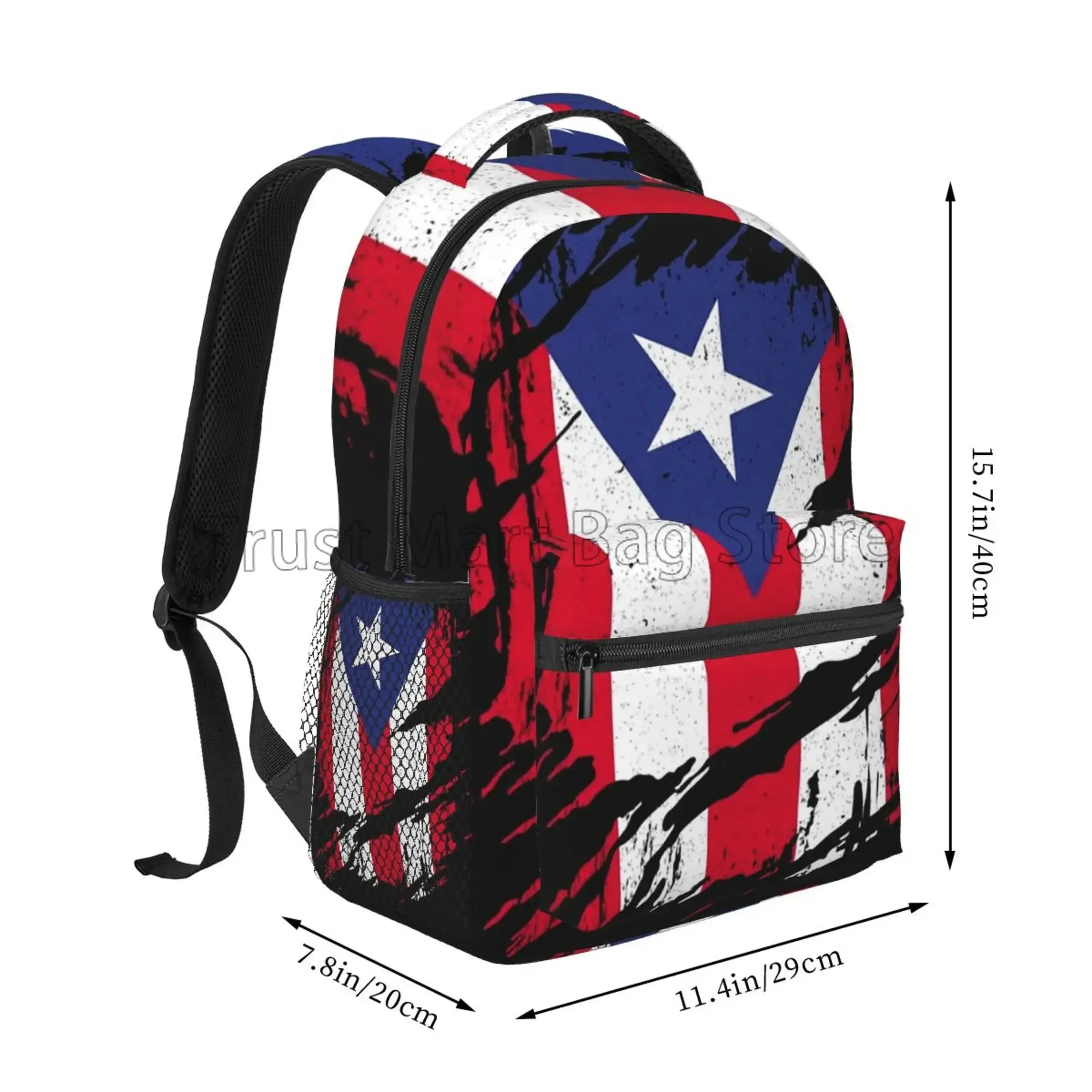 Puerto Rico Flag Backpack for Travel Picnics Activities Large Capacity Waterproof Laptop Backpacks School Bookbag for Teenagers