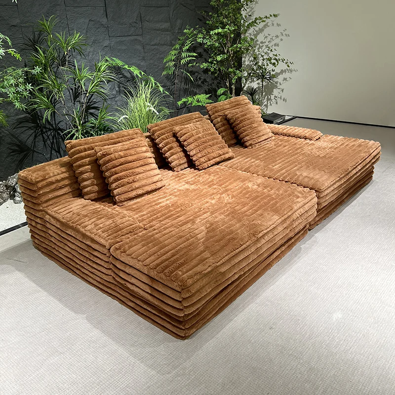 Modern plush corduroy velvet fabric three-seat combination compression lazy sofa living room
