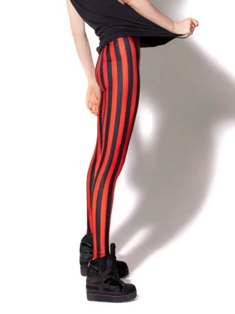 High Waist Elastic Sexy Leggings Fashion Red Black Stripe Print Trousers Casual Sports Fitness Leggings Slim Hip-Lift Pants