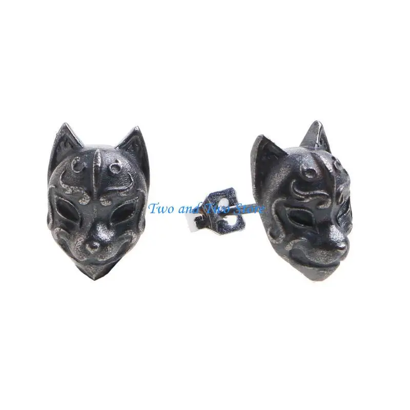 HX6F Devil Mask Ear Studs Gothic Punk Rock Skull Shiny Earrings for Men Women