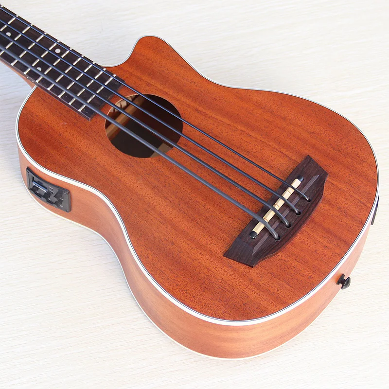 Ukelele Eléctrico de 30 Pulgadas, Bajo Ukulele con Cutaway, Totalmente en Sapele, Acabado Mate, 4 Cuerdas, Mini Bajo Ukulele con EQ, Guitarra para Principiantes