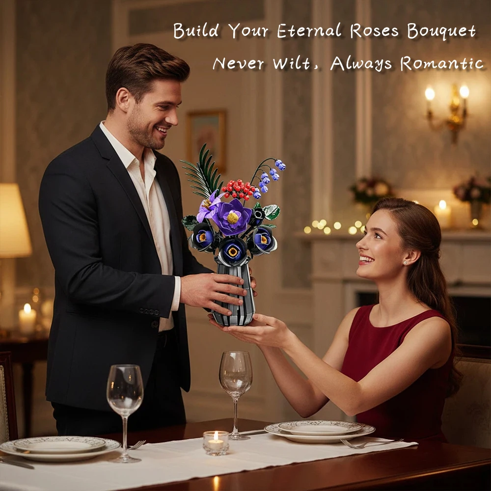 

Valentine's Day Simulation Bouquet Accessories Set Eternal Flower Bouquet Decor Bricks Girl Gift Cheap Building Blocks Wholesale