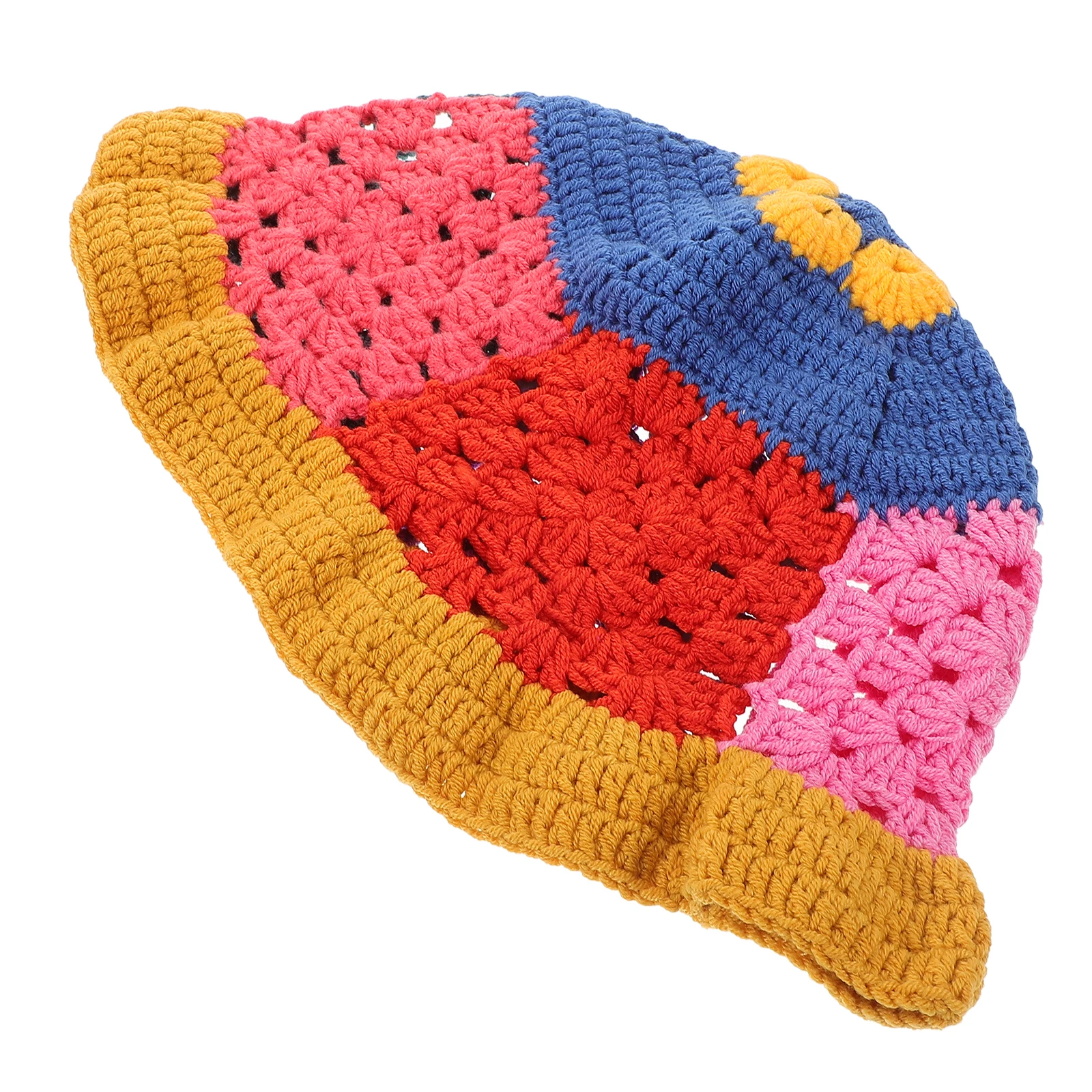 

Retro Hollow Flower Knit Hat Japanese Vintage Crochet Hats for Women Bucket Mustard Edge Autumn Winter Warm Boho Hand Knit