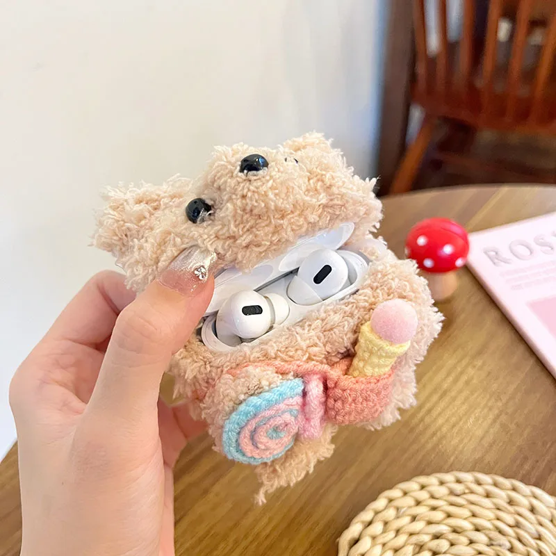 롤리팝이 달린 곰 보호 커버, 애플 에어팟 2, 3 세대용, 부드럽고 푹신한 퍼지 케이스, 에어팟 프로 2 세대 에어팟