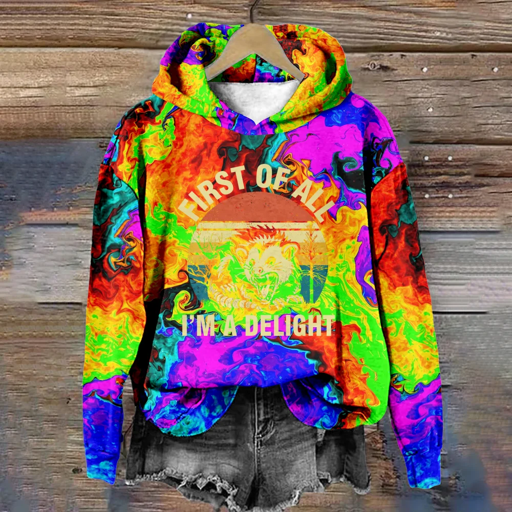 I'm a delight Hoodie for Women Cool Patchwork Harajuku Vintage Tracksuit Casual Streetwear