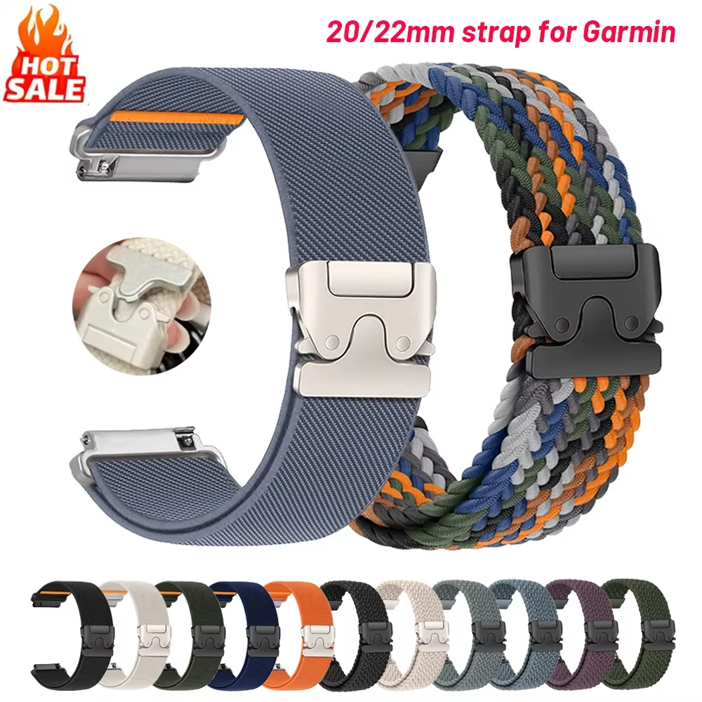 Pulseira de Nylon 20/22mm para Garmin Forerunner 255 265 970 165 55/Active 6 5, Correia Venu 4 45mm/Vivoactive 5