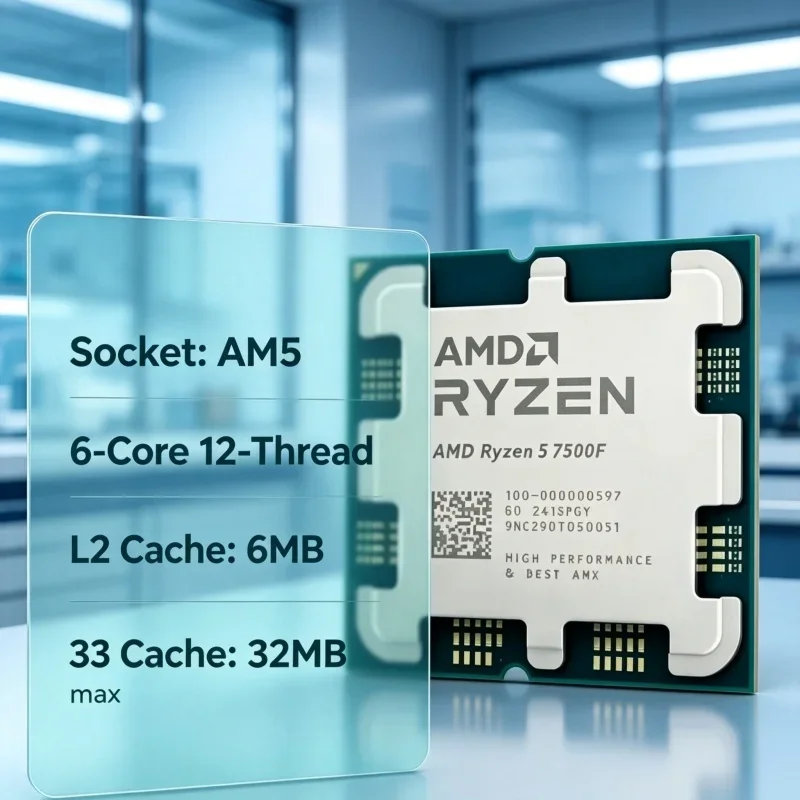 AMD Ryzen 5 7500F 6 Core 12 Thread Desktop CPU AM5 Socket No Integrated Graphics Computer Gaming Processor Chip