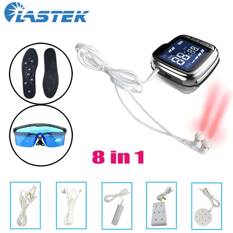 LASTEK 8 in 1 Home Health Care LLLT Laser Watch Treatment Device + 5 ENT Treat Probes + 650nm Goggles + Magnetic Therapy Insoles