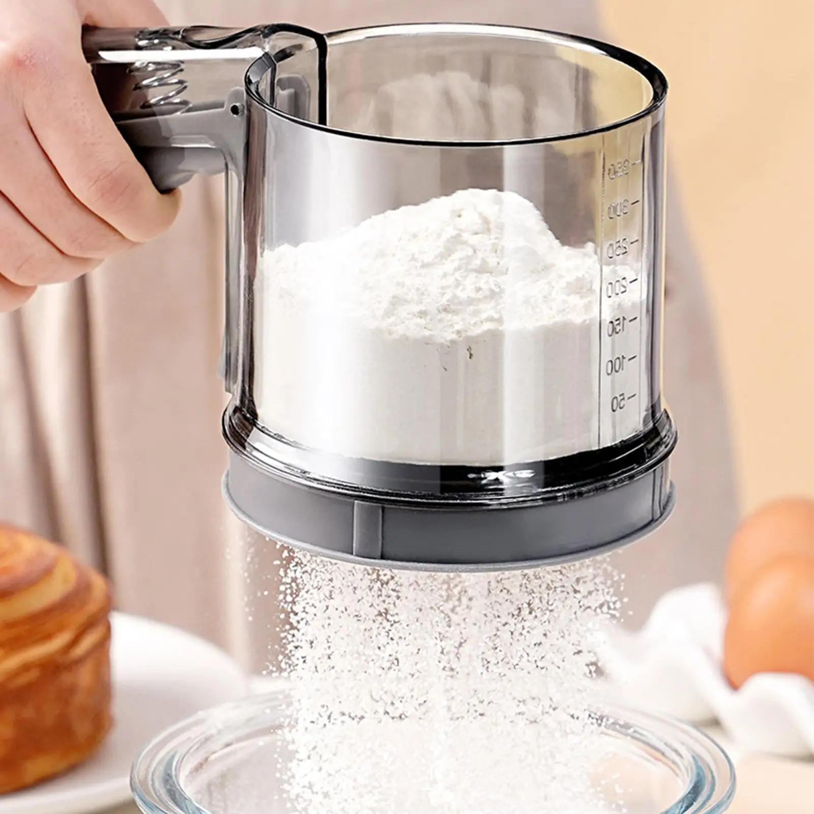 

Semi-Automatic straight handle and press double layer Fine Mesh Flour Sifter Non-stick Baking Tools Kitchen Gadgets Accessories