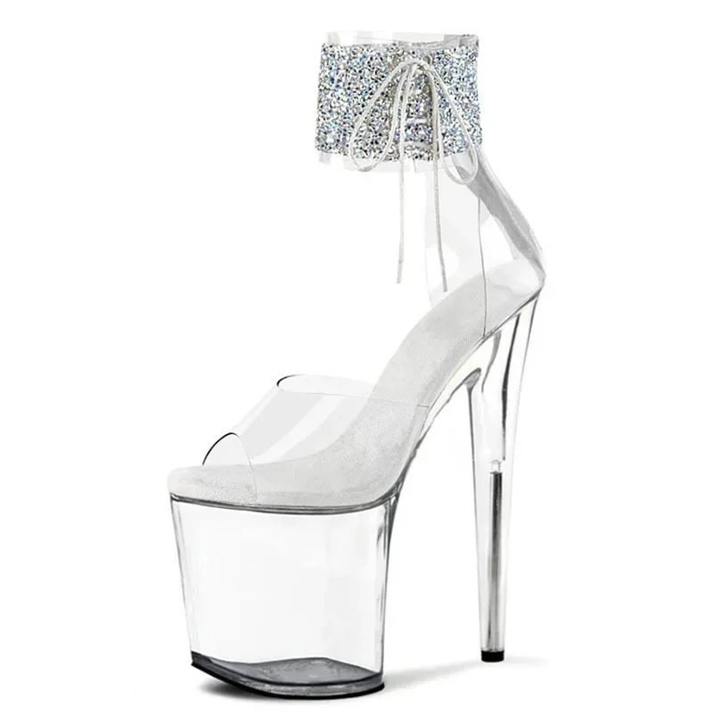 Women\'s Sandals Sparkling Pink Transparent Crystal Sex Pole Dance Sexy Nightclub Buckle Strap Waterproof Platform Women Shoe