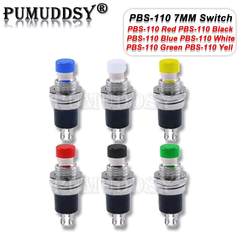 10PCS Momentary Push Button Switch PBS-110 7MM Red Black White Blue Yellow Green  Normally Open No Lock Small Push Button Switch