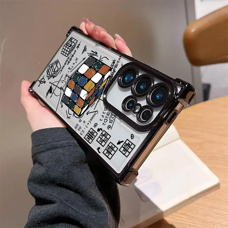 Casing untuk Samsung Galaxy S25 Edge S20 FE S24 S23 S21 Plus S22 Ultra Soft Phone Cover Pola Tutorial Rubik's Cube