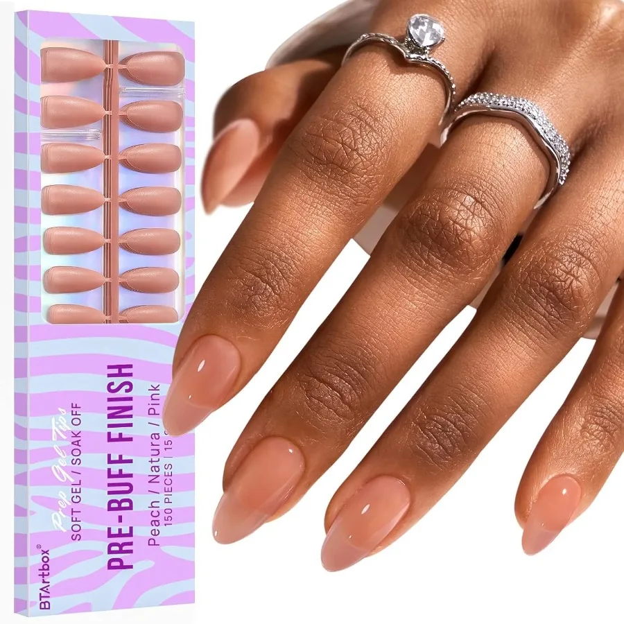 

Press On Nails Medium Soft Gel Nail Tips Almond XCOATTIPS Natural with Base Color Stronger Adhesion Preshaped Ultra Fit Fake Na