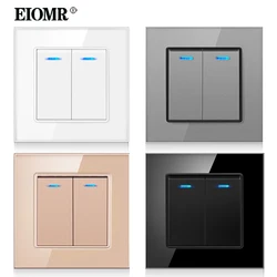 EIOMR EU Standard Wall Light Switch with LED Indicator 16A 2 Gang 1/2 Way Light Switch Wall Switch for Staircase and Bedrooms