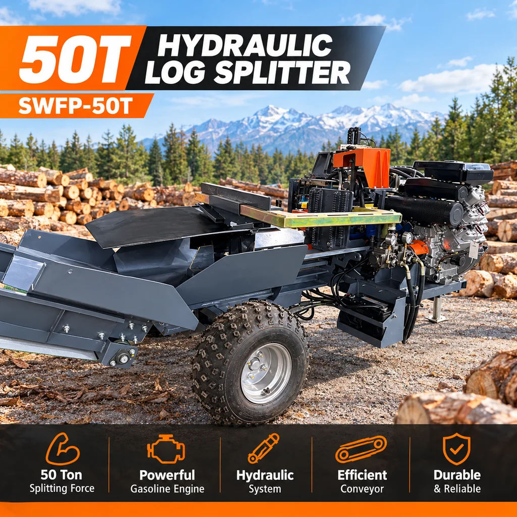50T Hydraulic Log Splitter 100cm Maximum Split Diameter 55cm Length Automatic Firewood Processing Machine