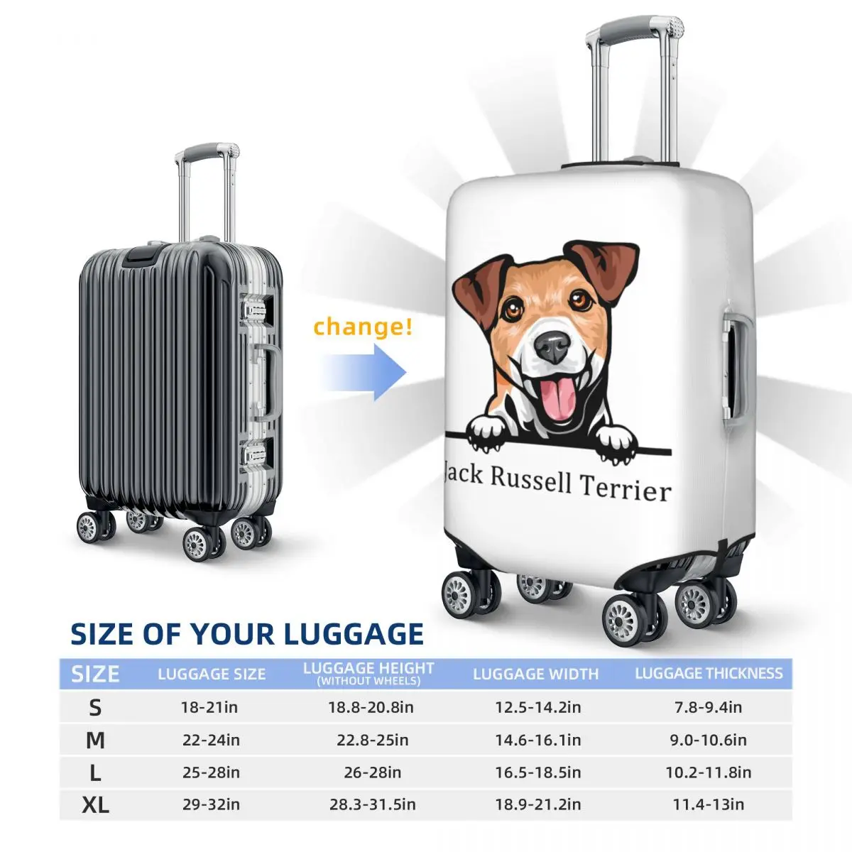 Custom Fashion Peeking Dog Jack Russell Terrier Luggage Cover Protector Dust Proof Pet Animal Travel Suitcase Covers