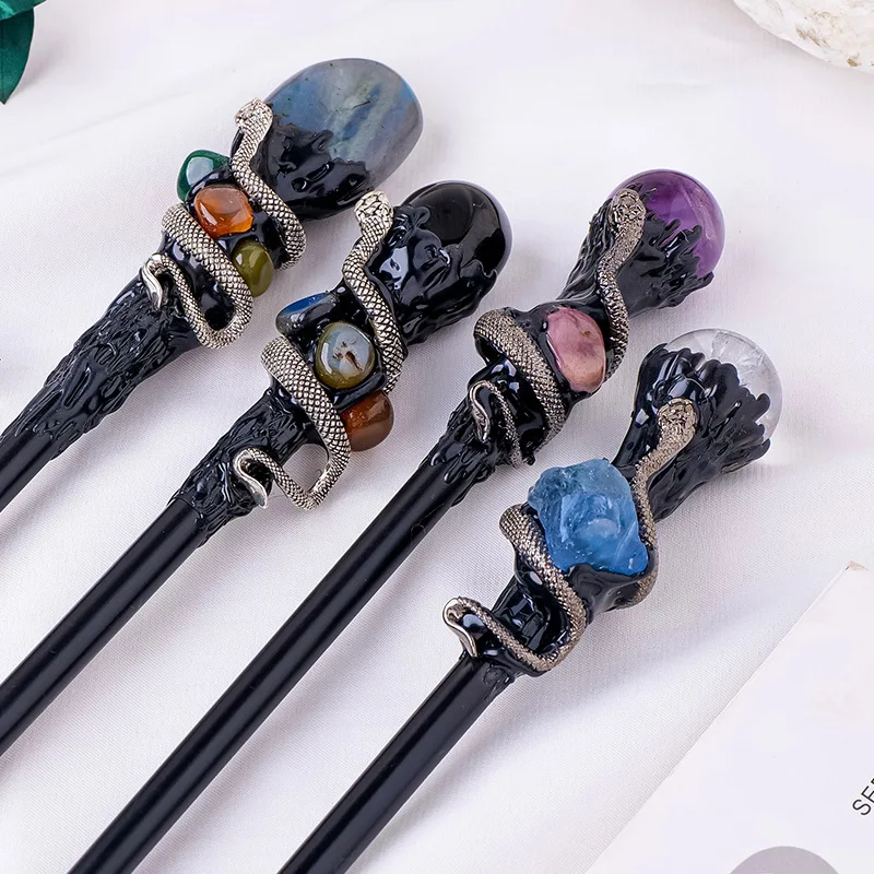 Reiki Energy Natural Crystal Magic Wand Raw Mineral Quartz Obsidian Amethyst Healing Pointed Stick Ornament Halloween Gift