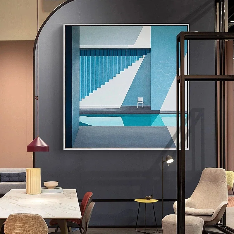 David Hockney Landscape Exhibition Canvas Painting Swimming Pool Ocean Window Poster Wall Art Picture for Living Room Home Decor