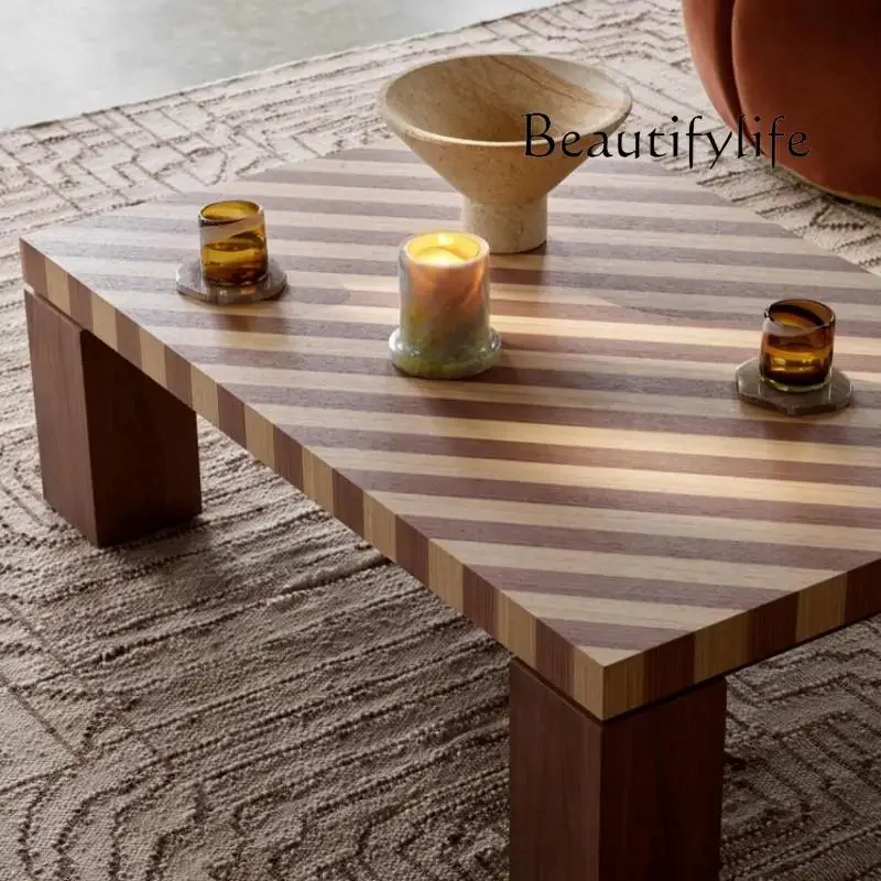 J X Medieval Style Square Stripes Retro Art Designer French Living Room Coffee Table Combination Coffee Table Simple