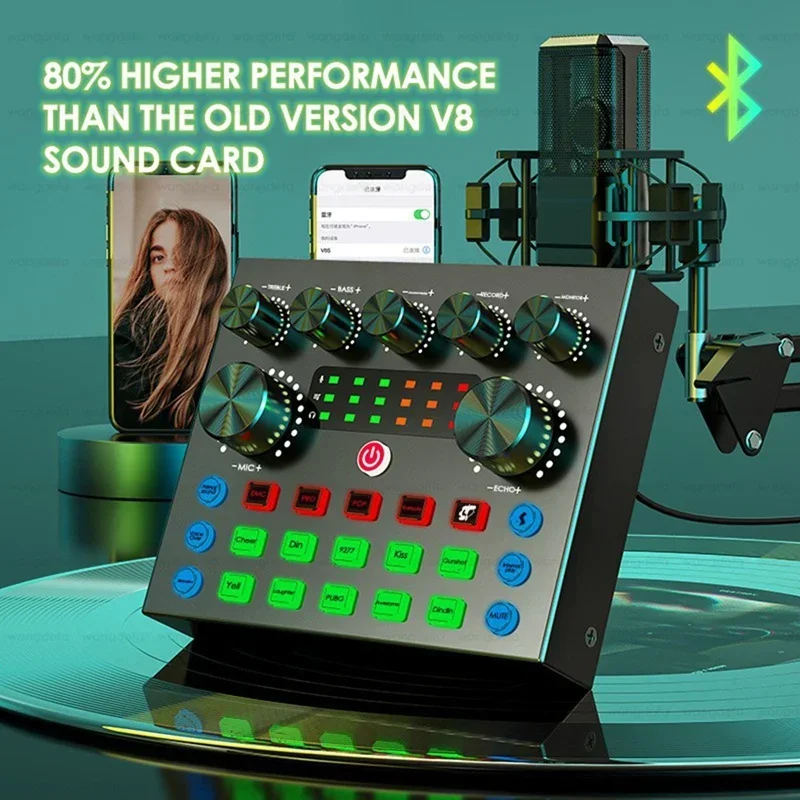 

V8 BM800 Audio Mixer With Voice Changer Podcast Mixer Sound Card For Phone Gaming Karaoke Studio Live Streaming Podcast