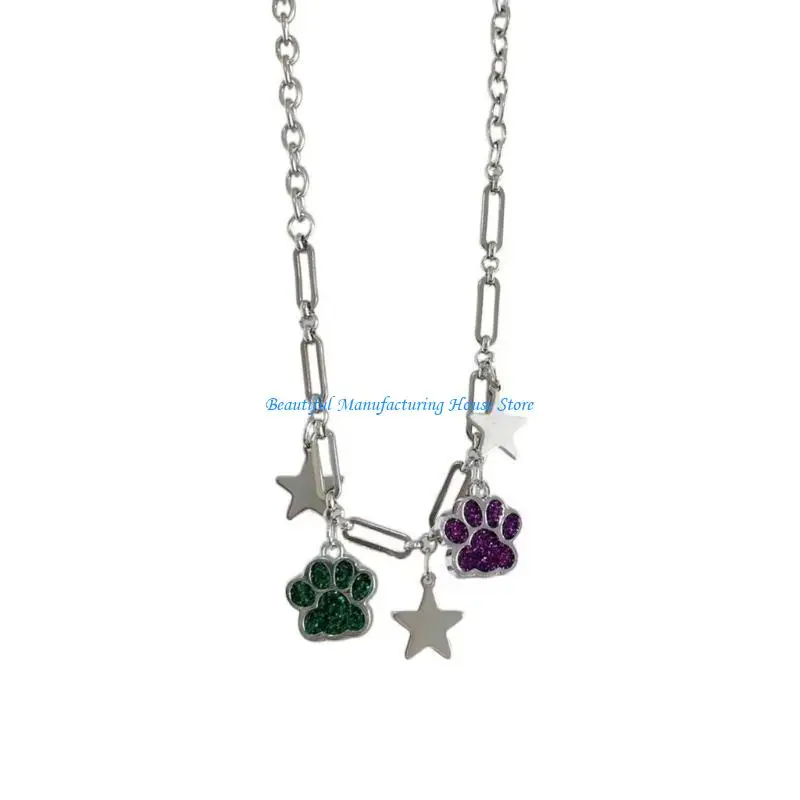 

E56A Star Pendant Necklaces Star Paw Pendant Necklaces Star Jewelry for Woman