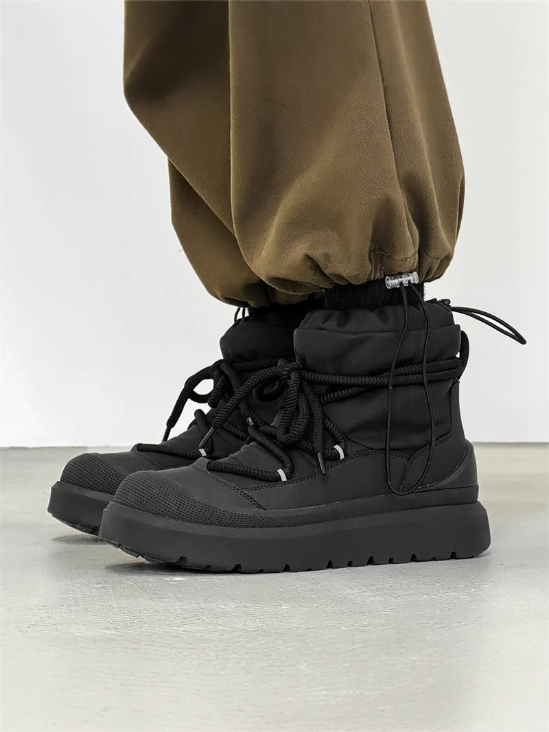 Thickened Winter Snow Boots Men's Outdoor Climbing Shoes Warm Fleece Lined  Style Mid-Calf Youth Trend Korean Version
