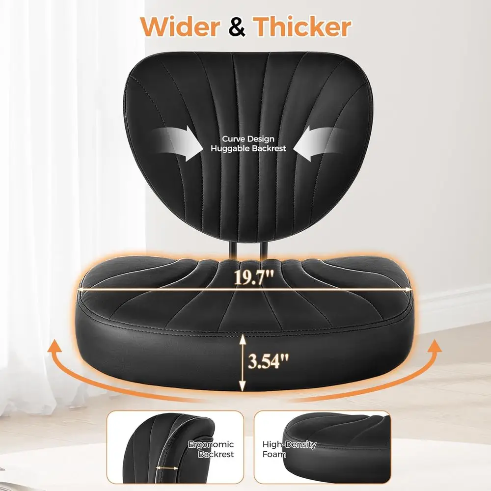 كرسي تأمل مريح بعجلات دوارة، ارتفاع قابل للتعديل لليوجا وADHD، مقعد واسع للركوع مع دعم قطني (أسود)