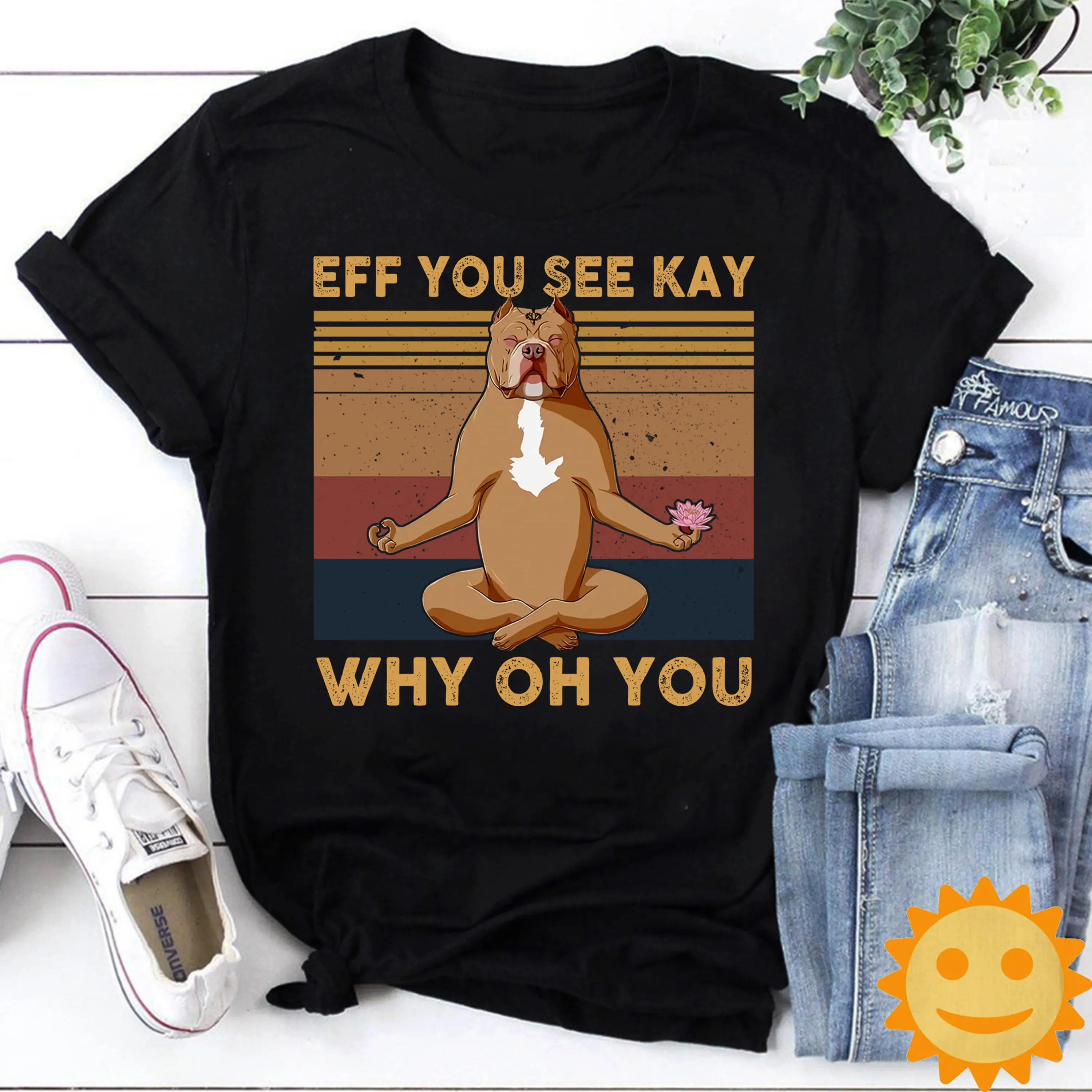 Eff You See Kay Why Oh Pitbull Dog Yoga Vintage T Shirt Lovers Namaste Meditate