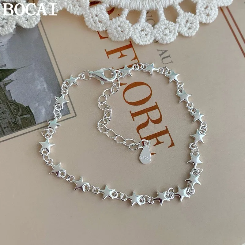 

BOCAI NEW S925 Sterling Silver Sweet And Playful Cute Temperament Star Bracelet Women's Gift