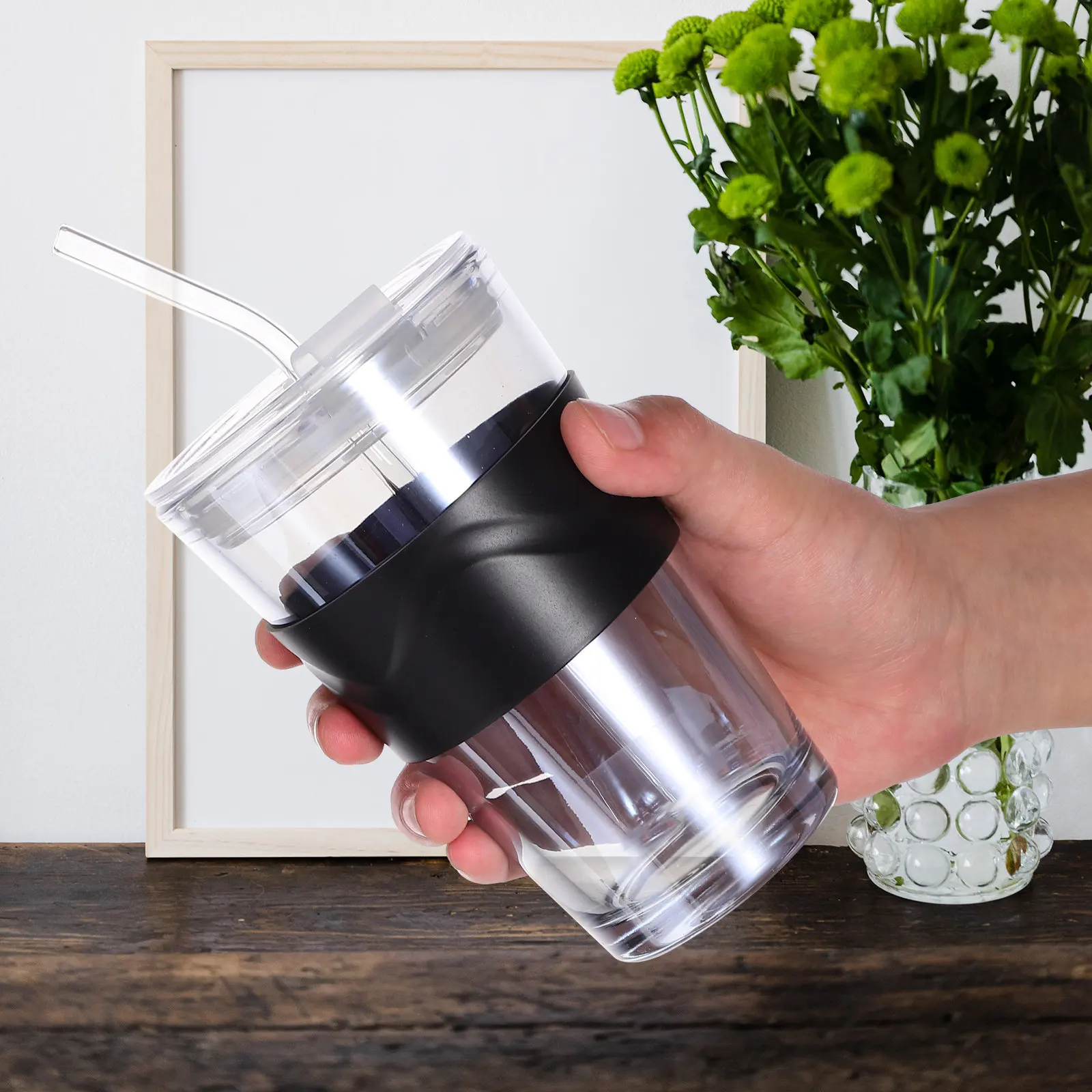 

2Pcs Water Bottle with Straw 450Ml Drinking Cup for Juice Tea Coffee Beer Cold Brew Iced Tea Soft Drink Beverage