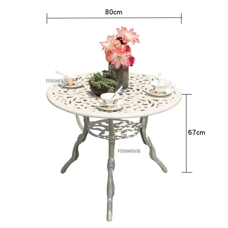 Outdoor Cast Aluminum Tables And Chairs Courtyard Garden Hotel Urniture Terrace Combination leisure Metal Round Patio Table