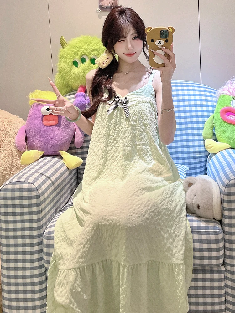 DAIMELU sexy sleepwear girl nightdress women with chest pad summer cute solid color cloud cotton pajamas nightgown loungewear