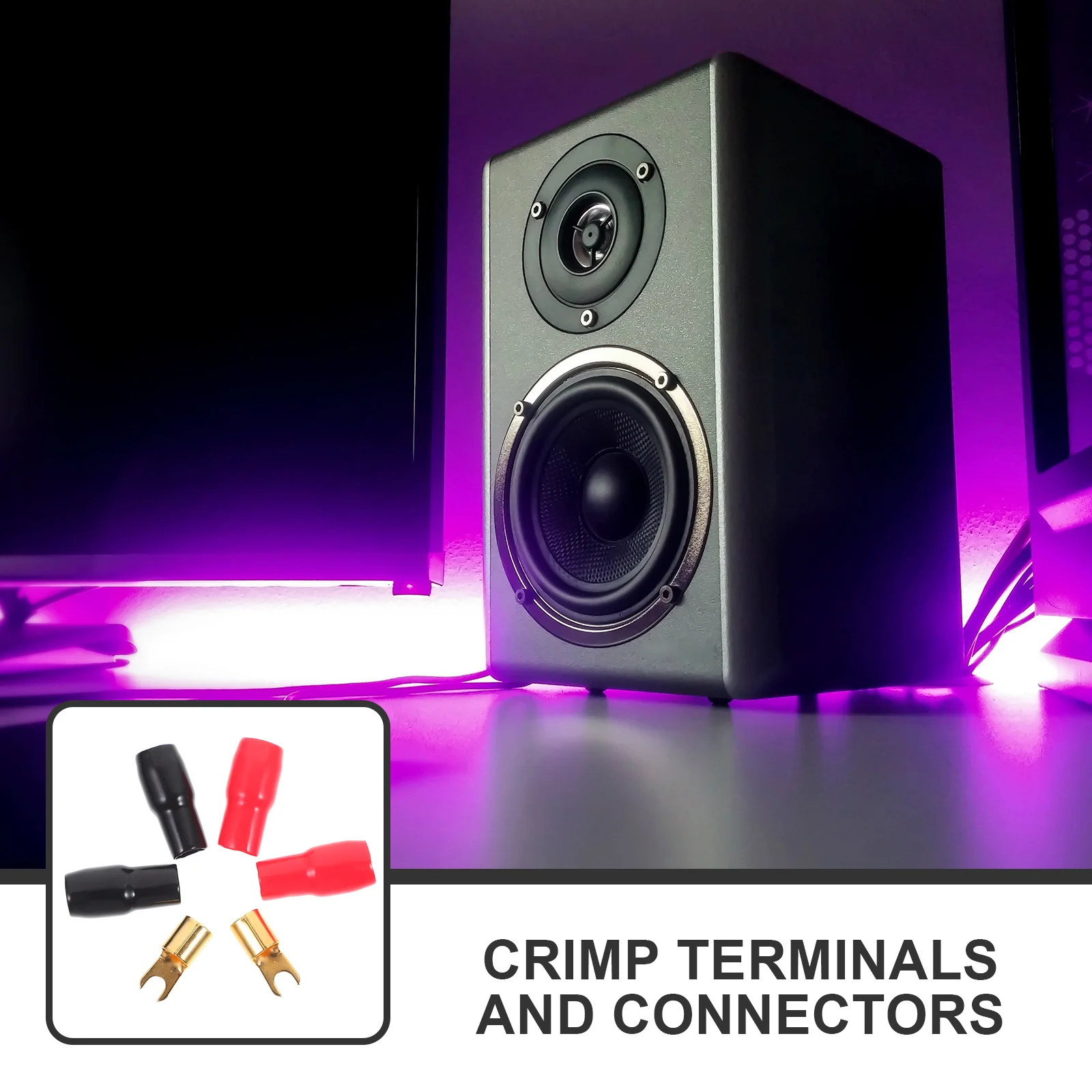 

5Pairs Copper Crimp Terminals Gold Plated 4 Gauge Fork Spade Connectors for Speaker Wire Cable Wire Black Red Boots