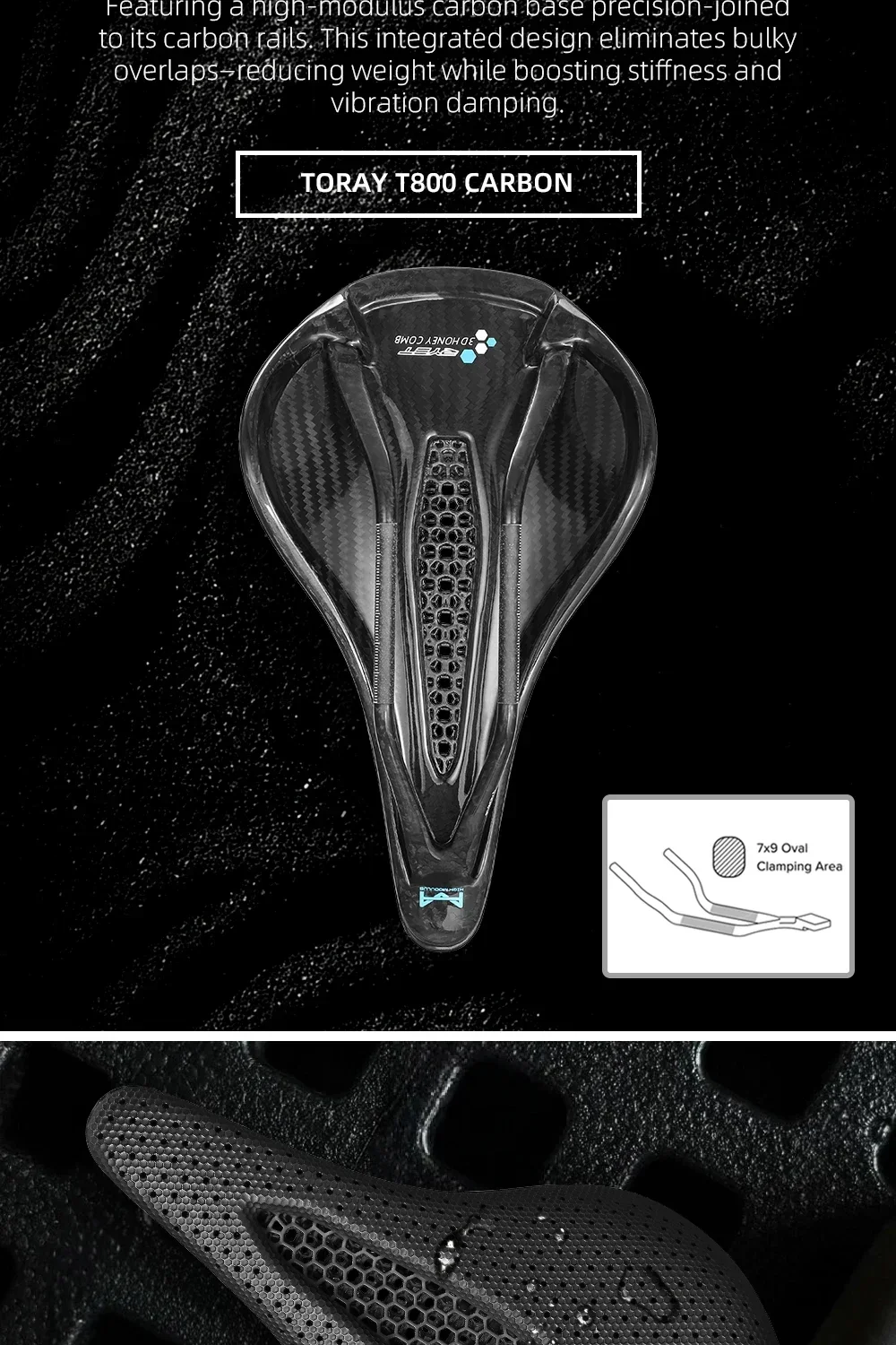 RYET Carbon 3D-gedruckter Sattel 145/155MM 190g 7*9 Fahrradsitz für Herren Damen Triathlon Rennrad MTB Mountain Gravel Fahrradteile – Detail 10