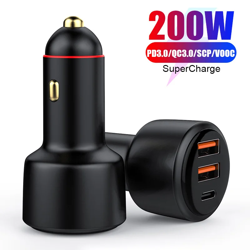 200W USB PD 36W Car Charger 3port Super Fast Charger2.0 100W 65W SuperCharge QC3.0 FCP SCP  For Honor Xiaomi Vivo Huawei IPhone