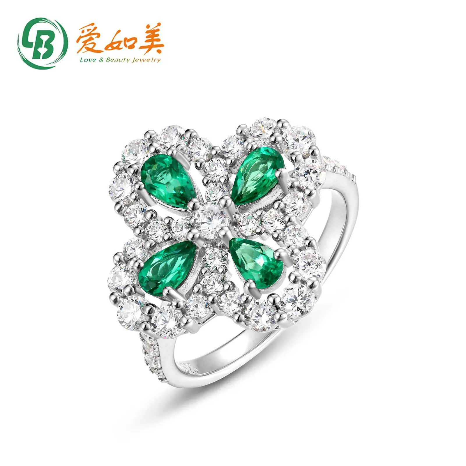 

Snowflake Clover Colorful Treasure Ring Women's 18K Gold PT950 Platinum Silver Plating 7-Layer Gold Cultivation Emerald