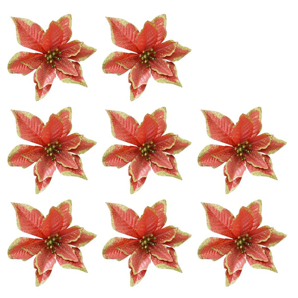 

10Pcs Festive Christmas Flower Decor 13Cm Shiny Artificial Blooms for Tree Wreaths Office Building Mansion Display Red
