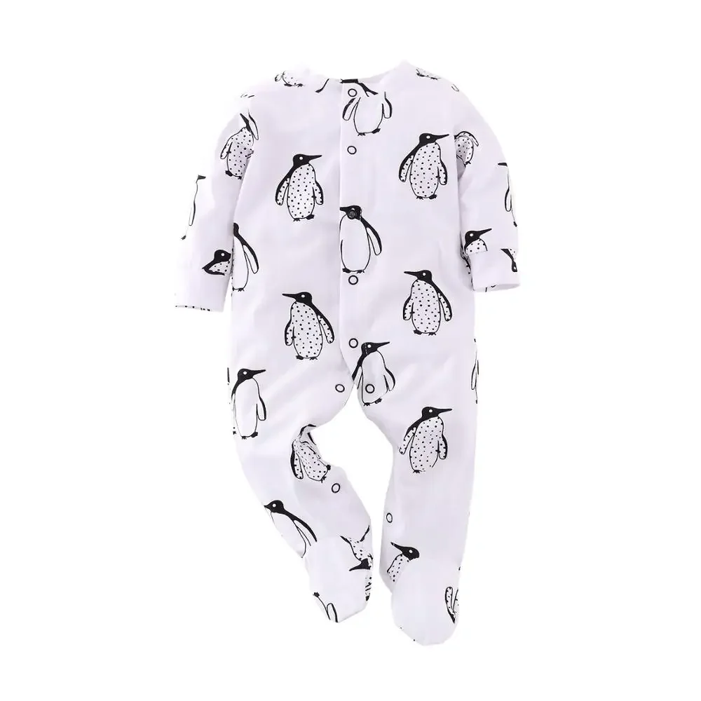 Newborn Baby Boy Rompers Long Sleeve Penguin Print Cute Baby Boy Girl Clothes Foot Jumpsuit Infant Clothing Set