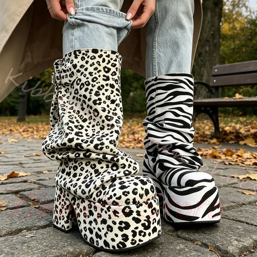 Animal Print Platform Boot Kne - Vintage Fashion Boots ulasan dan harga