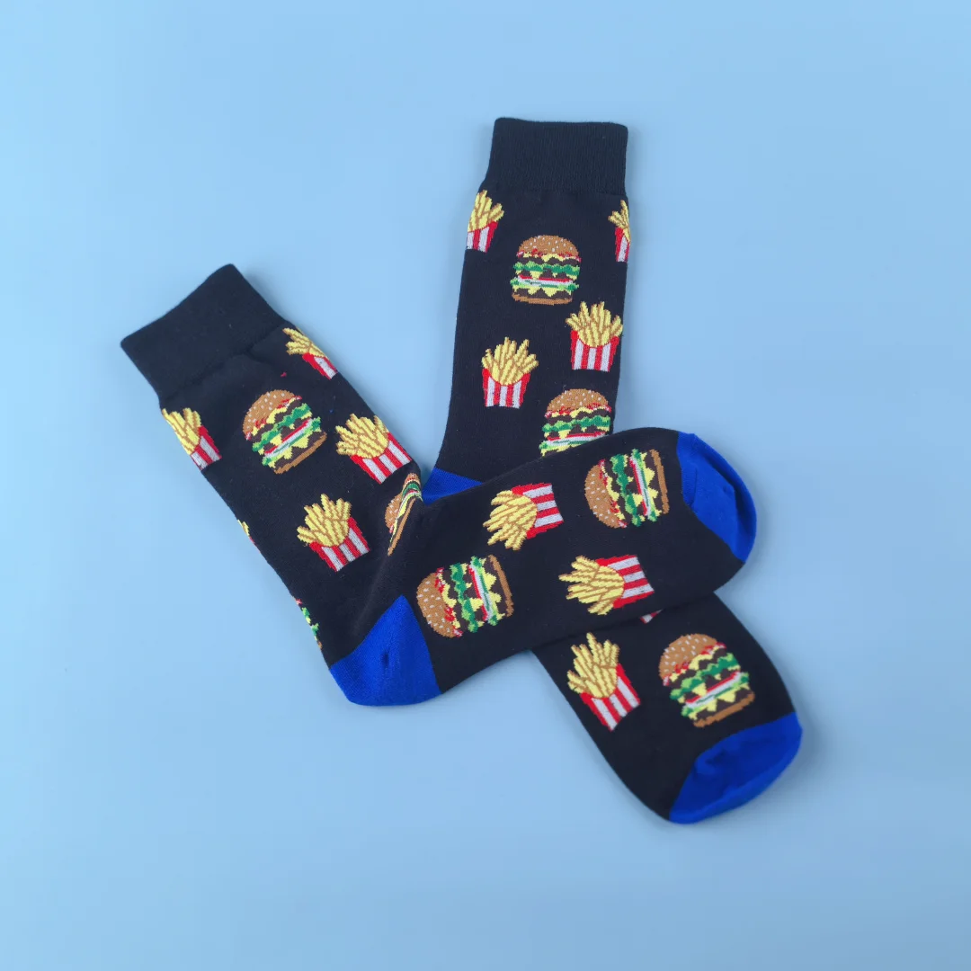 زوج واحد من جوارب البرجر الفرنسية الأنيقة والفريدة من نوعها، تصميم للجنسين، مثالية للارتداء الرياضي اليومي