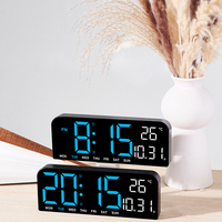 USB Powered Large Digital Wall Clock 9 Inch Temperature Humidity Week Auto Dimmer Table Clock Electronic LED Alarm Clock 12/24H