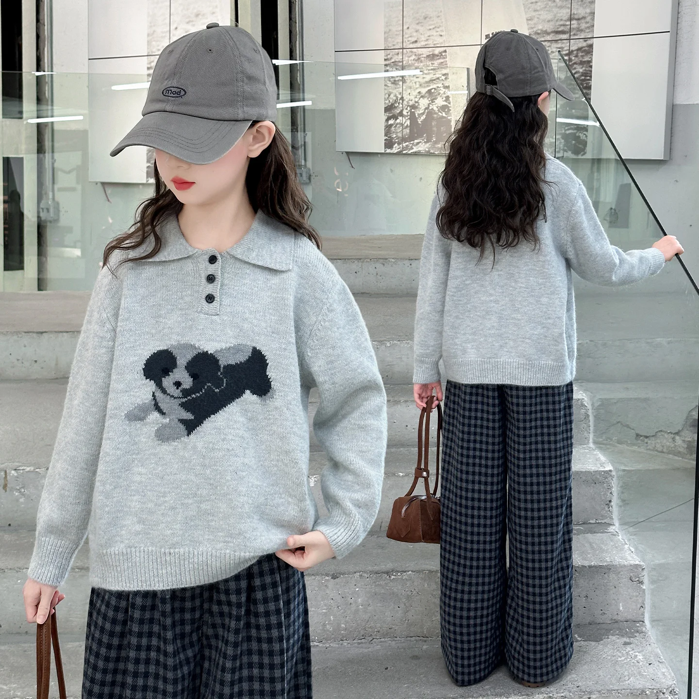 

Kid Sweater Ages 4-14Y Baby Girl Vintage Fashion Spring Autumn Knitwear Tween Girl Y2k Preppy Outfit Child Polo Style Pullover