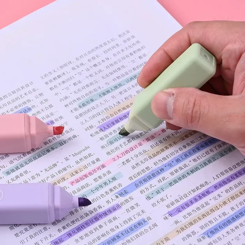 Sanria Pastel Color Macaron Highlighter Pen Anime Kuromi Cinnamoroll Marker Pens Fluorescent Pen Cute Stationery School Supply