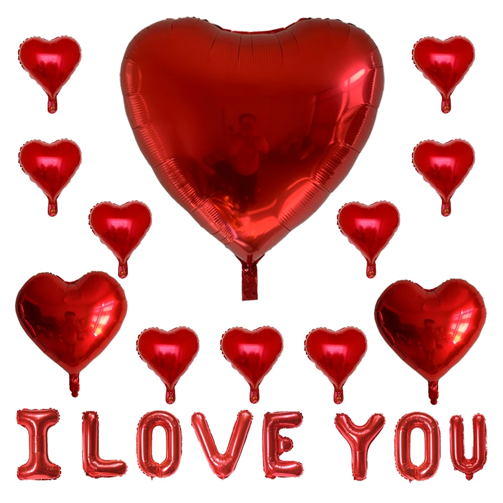 مجموعة بالونات أحبك بتلات حمراء مقلدة على شكل قلب من الألومنيوم بالون من فيلم عيد الحب لتزيين اقتراح الزفاف #6