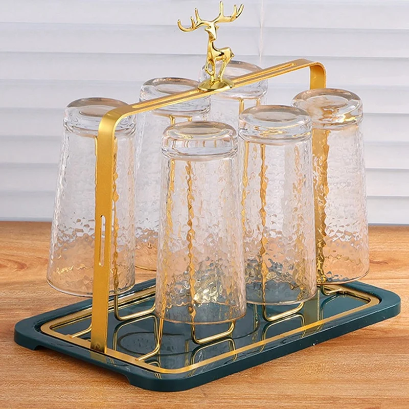 Designs Drainer Stand, Glass Cup Holder with Drainage Functional Dining Room Organization Gold-ABLL - view 2