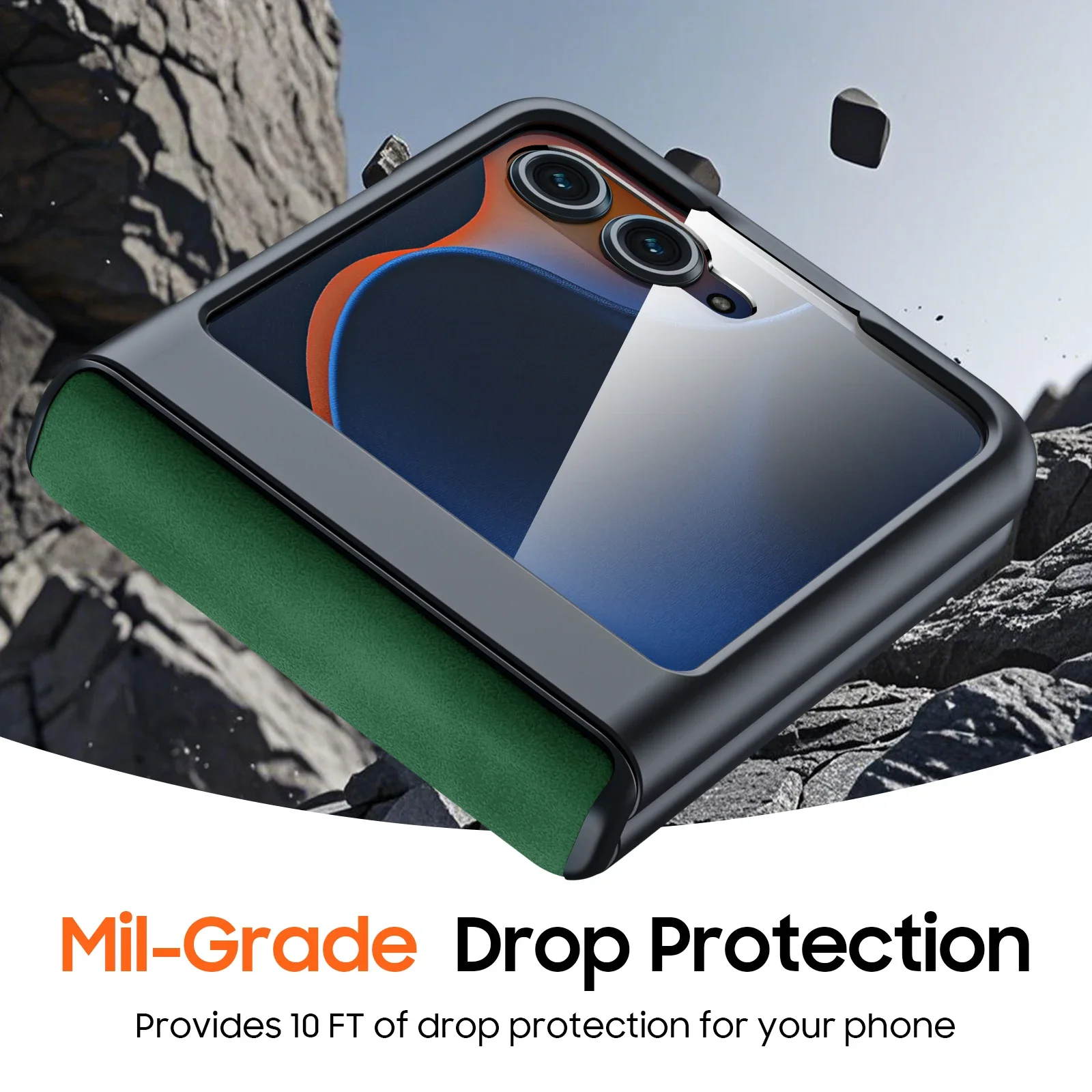 لهاتف Motorola Razr 60 2025/Razr 50 2024، حماية مفصلية، حافظة هاتف رفيعة للغاية من جلد البولي يوريثان غير اللامع مقاومة للصدمات - أخضر