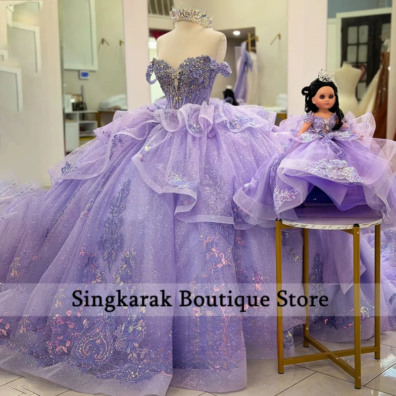 Vestido de Quinceañera Lila, Vestido de Fiesta de 15 Años con Tirantes Finos, Largo hasta el Suelo, Vestido Personalizado para 15 Años
