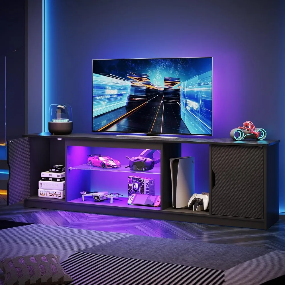 

LED TV Stand for TVs up to 80 inch, 70 inch Entertainment Center with Adjustable Glass Shelves & Storage Cabinet for PS5 Xbox,