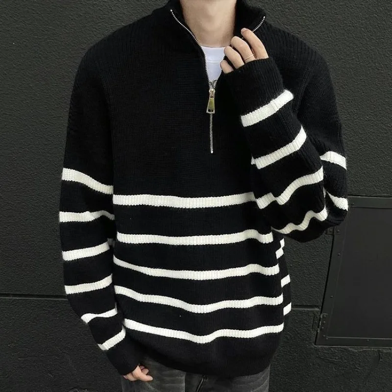 Striped Leisure Knitwear Young Students With Zipper Pullovers Male Vintage New in Sweatshirt Designer Woven Men's Knit Sweater