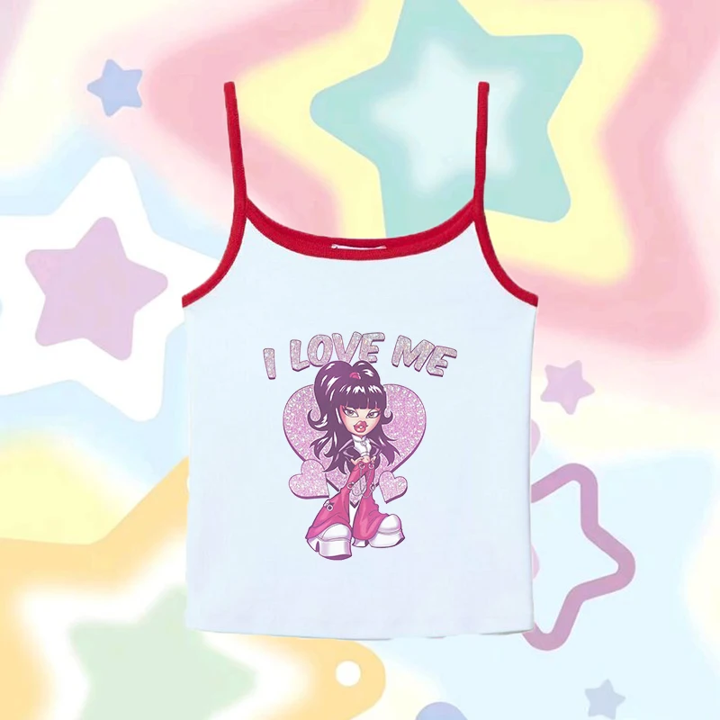 

2000s y2k baby vest Bratz cartoon print retro Frauen crop top sexy camisole vest Harajuku retro mini vest summer new item